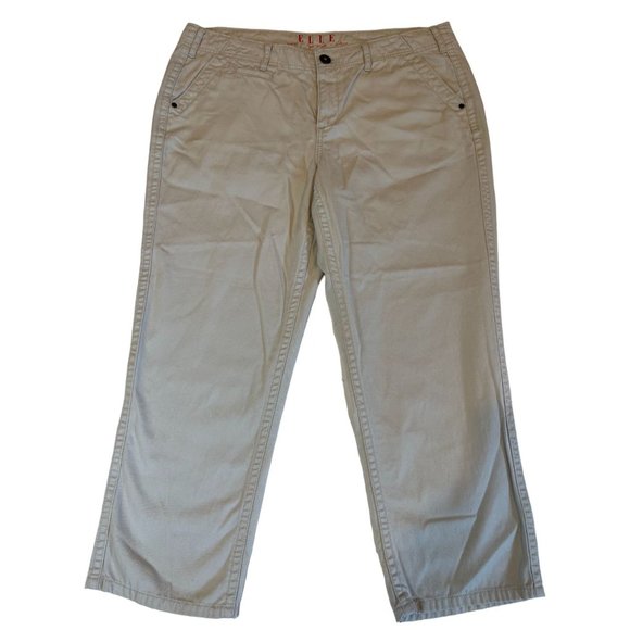 Elle Women Chino Pant 100% Cotton Mid Rise Flat Front Gray Size 14 - Picture 1 of 10